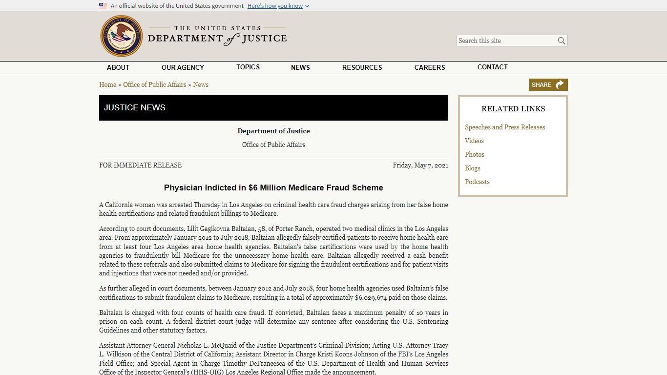 Physician Indicted in $6 Million Medicare Fraud Scheme